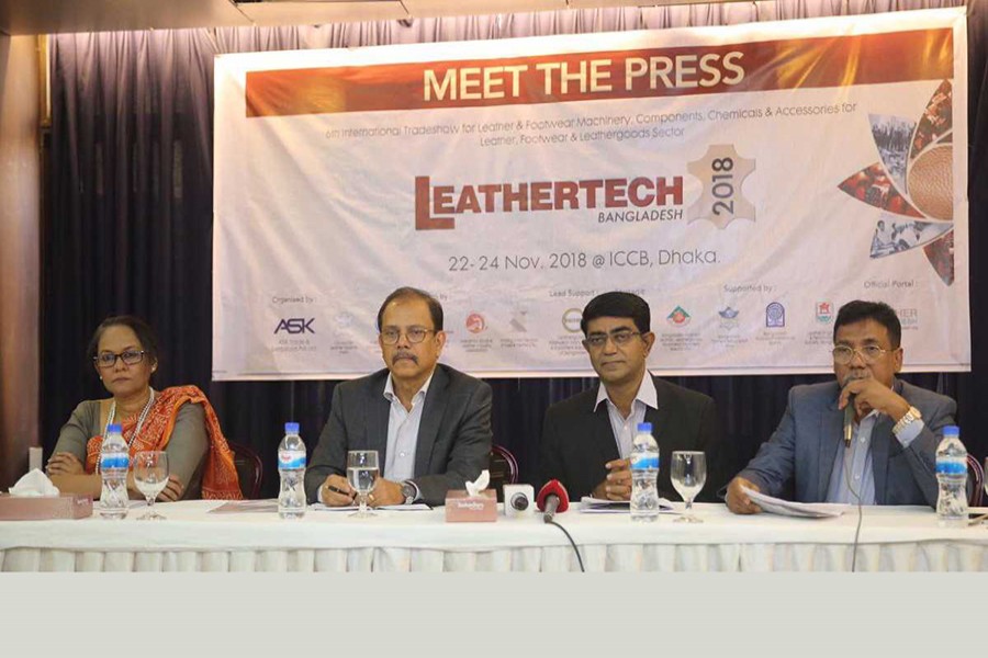 The announcement of 'Leathertech Bangladesh 2018' came at a press conference held at a hotel in the capital on Monday — UNB photo