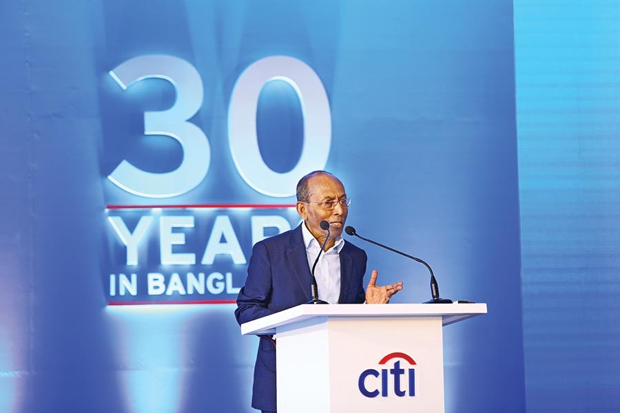 Kazi M. Aminul Islam, Executive Chairman of BIDA, sharing his remarks as the Chief Guest of Citi's 30 years' anniversary ceremony.
