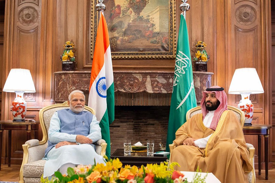 Saudi Arabia's Crown Prince Mohammed bin Salman meets with India's Prime Minister Narendra Modi in Buenos Aires, Argentina on Thursday — Courtesy of Saudi Royal Court/Handout via Reuters