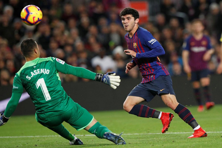 Barcelona's Carles Alena scores their second goal — Reuters