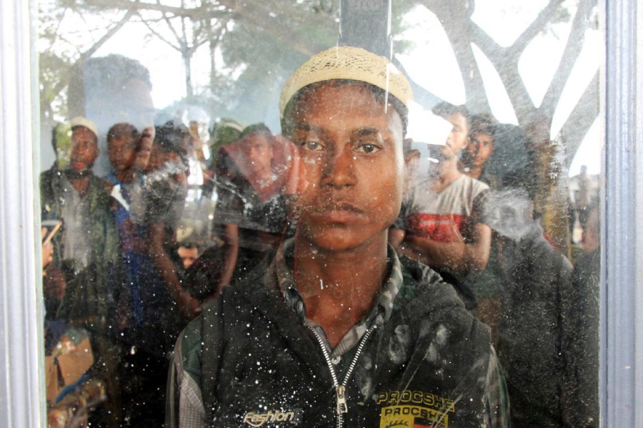 Rohingya Muslim people seen inside a room at Kuala Idi Rayeuk port after arriving on a wooden boat in Aceh Timur, Indonesia, December 4, 2018 - Antara Foto/Syifa Yulinnas via REUTERS