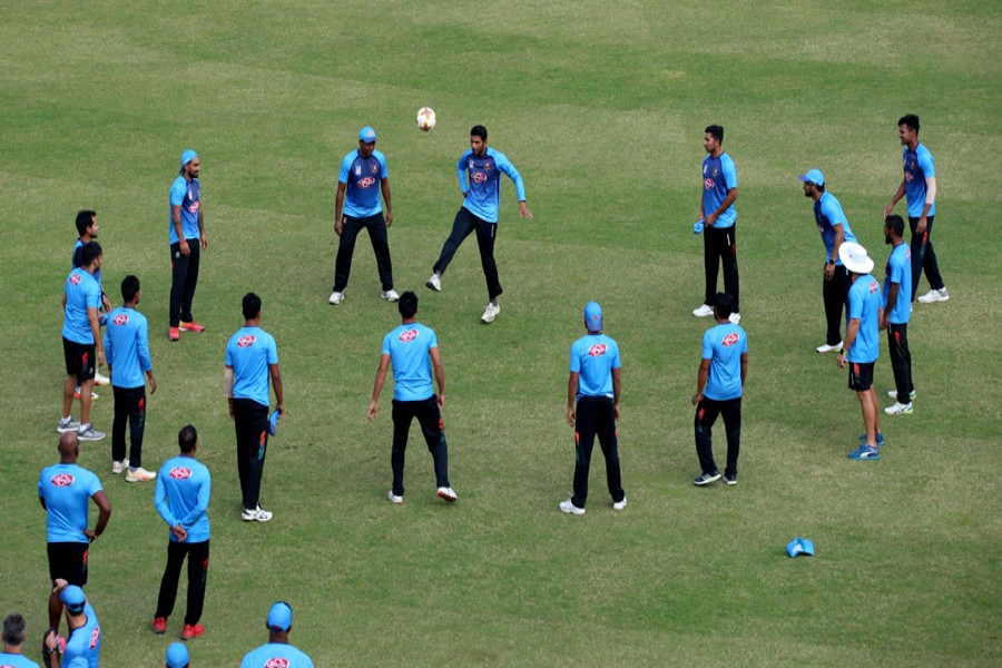 Bangladesh National Cricket Team in a practice session on Saturday at Sher-e-Bangla National Cricket Stadium, Mirpur in the city before the one-day series against West Indies 	— UNB