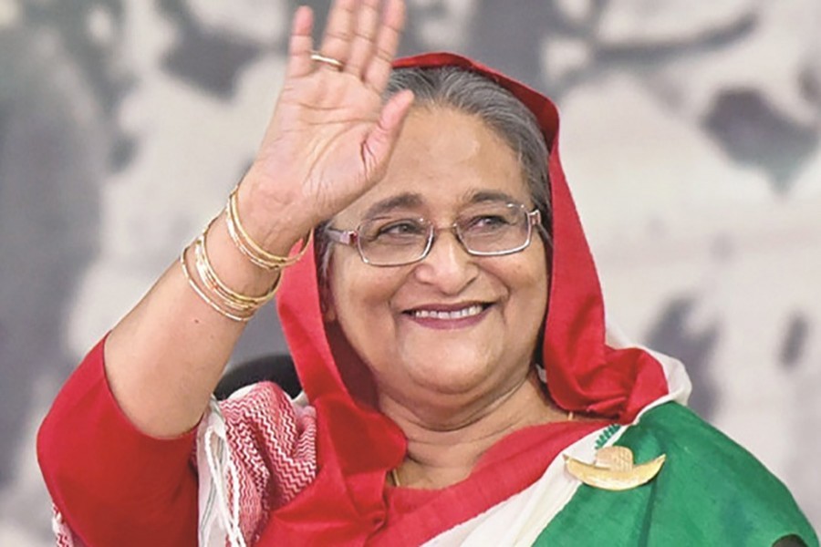 Prime Minister Sheikh Hasina seen waving her hand in this undated UNB photo