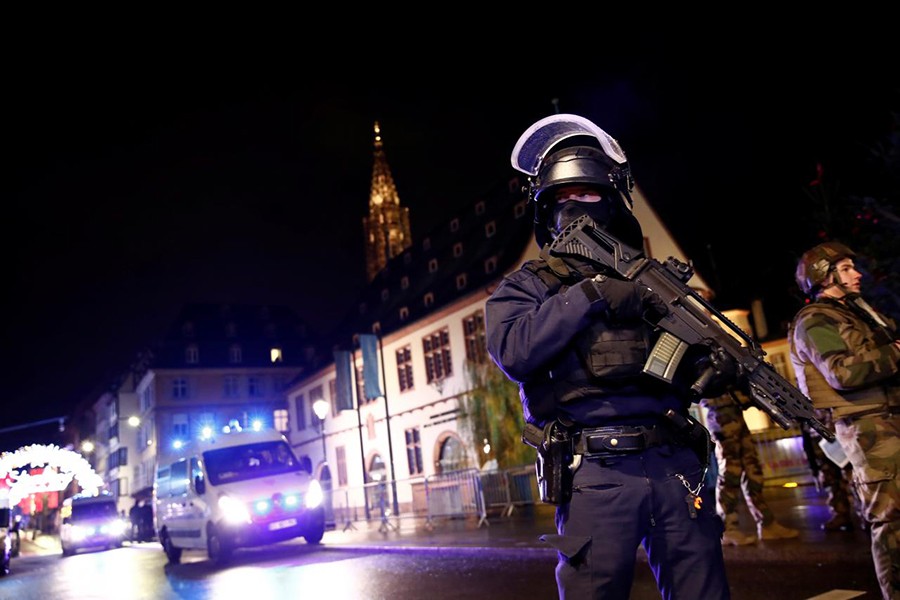 Security forces secure area where a suspect is sought after a shooting in Strasbourg, France on Tuesday — Reuters photo