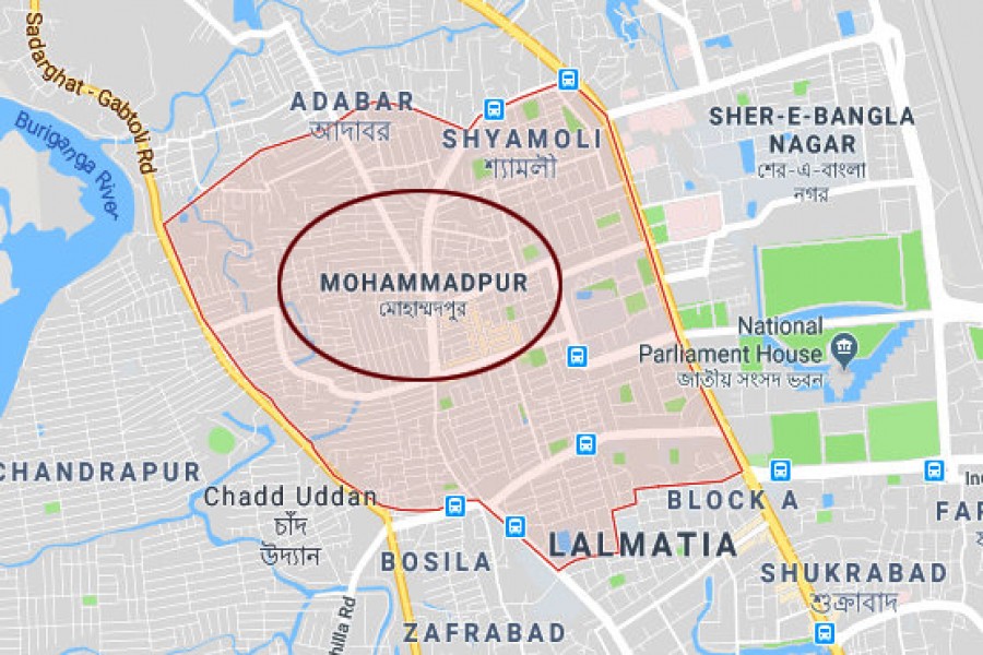 Google map showing Mohammadpur area of Dhaka city