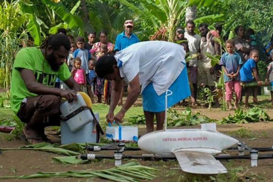 The drone carried the medicine in a small styrofoam box. Photo: UNICEF