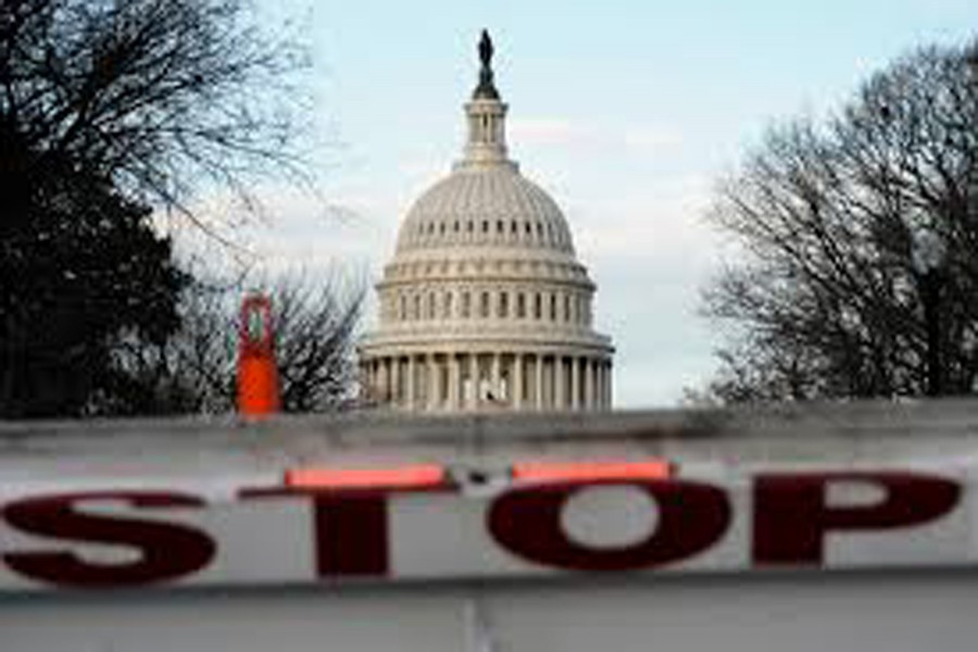 A security barricade is placed in front of the US Capitol on the first day of a partial federal government shutdown in Washington, US, December 22, 2018. Reuters