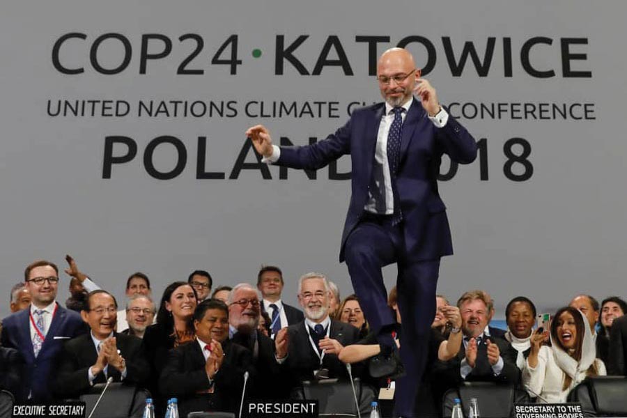 COP24 President Michal Kurtyka reacts during the climate conference's final session on December 15, 2018 in Katowice, Poland.            —Photo: Reuters