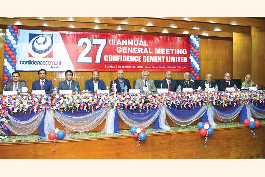 Engineer Rezaul Karim, chairman of Confidence Cement Ltd, presiding over the 27th AGM of the company on Sunday