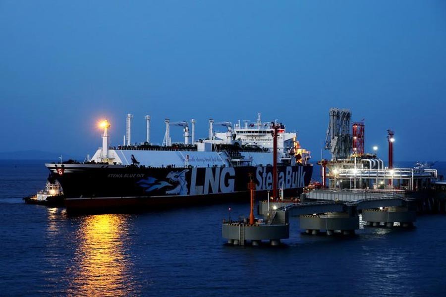 LNG tanker Stena Blue Sky is seen at the new liquefied natural gas (LNG) terminal owned by Chinese energy company ENN Group, in Zhoushan