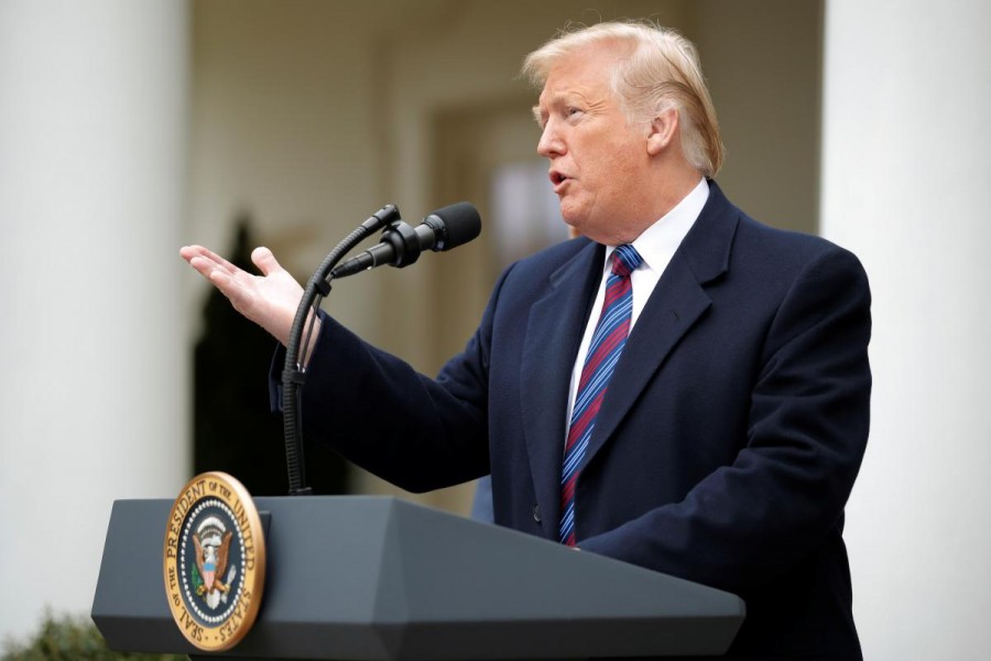 US President Donald Trump speaks to reporters in the Rose Garden after a meeting with US Congressional leaders about the government shutdown at the White House in Washington, US, January 4, 2019. Reuters