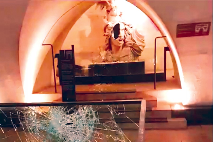 "One of France's most revered monuments, the Arc de Triomphe, was stormed and vandalised on Saturday  (December 01, 2018) during the 'Yellow Vest' demonstrations, in one of the worst instances of unrest Paris has seen since the protests and riots of 1968. The interior of the Arc de Triomphe, the 19th-century arch that towers over the Tomb of the Unknown Soldier at the western end of Champs Elysées, was ransacked. The statue of the Marianne, the symbol of the French republic, in display at the entrance of the Arc de Triomphe museum was smashed."       – France 24, December 02, 2018