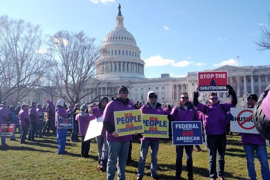 Members of the aviation industry gathering on Capitol Hill to protest the prolonged shutdown and its effects on the industry recently 	— Reuters