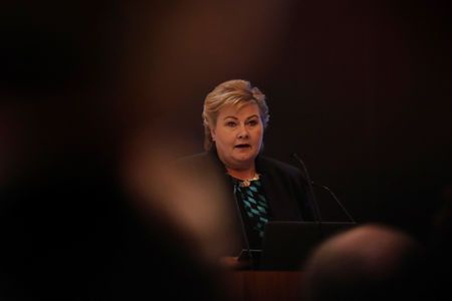 Norway's Prime Minister Erna Solberg speaks during India-Norway Business Conference in New Delhi, India, January 7, 2019. Reuters