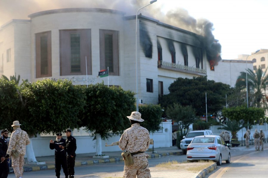 Security forces stand around the headquarters of Libya's foreign ministry after a suicide attack in Tripoli, Libya on December 25 last — Reuters photo used for representation