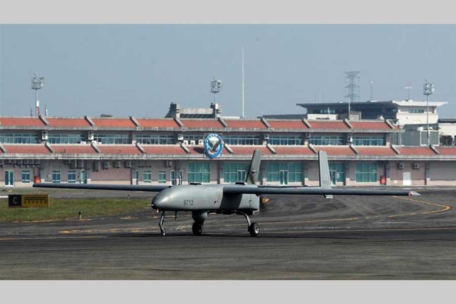 Taiwan's navy on Thursday showed off its latest long-range surveillance drone. -Reuters