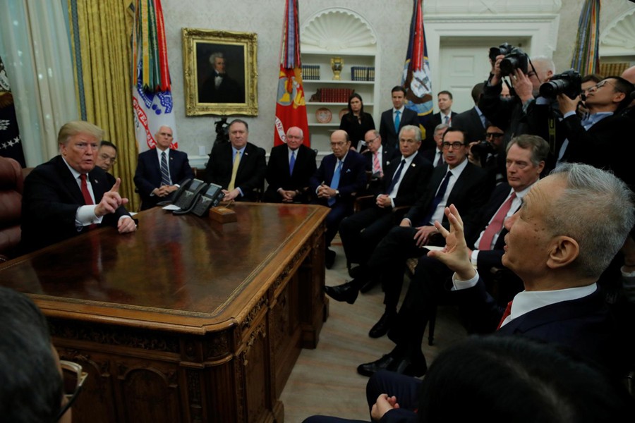 US President Donald Trump meets with China's Vice Premier Liu He in the Oval Office of the White House in Washington, US, January 31, 2019. Reuters