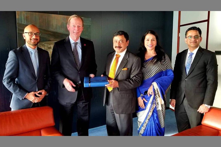 Chief Executive Officer of Damen René Berkvens and Bangladesh Ambassador to the Netherlands Sheikh Mohammed Belal in a meeting held in The Hague. Photo: UNB