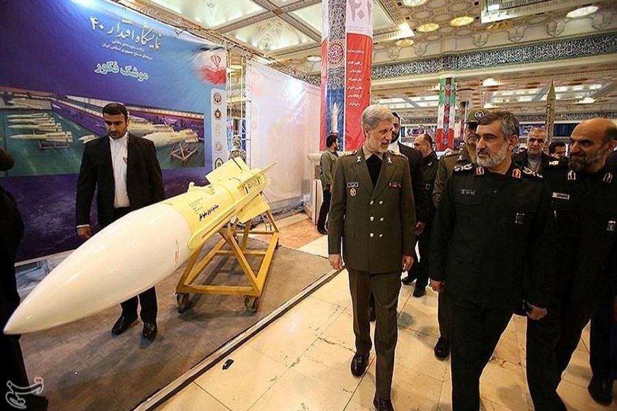 Iran's Defence Minister Amir Hatami speaks during the unveiling ceremony at an exhibition in Tehran, Iran, Faberuary 2, 2019. Tasnim News Agency/Handout via Reuters