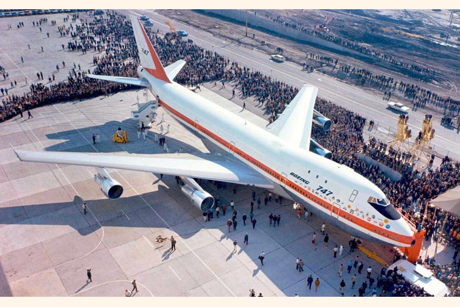 The rollout ceremony for the first Boeing 747 at the Everett factory