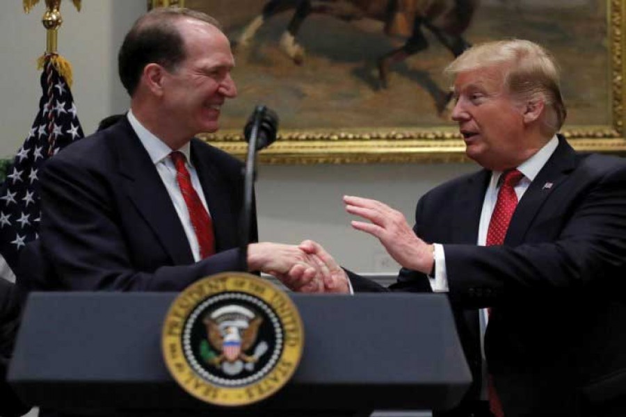 US President Donald Trump (right) introduces on February 06 the US candidate in election for the next President of the World Bank David Malpass at the White House in Washington. 	—Photo: Reuters