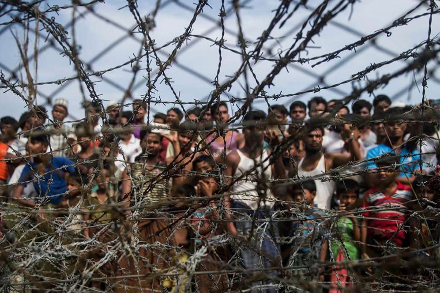 Rohingya refugees in a temporary settlement in Maungdaw, Rakhine, in April. The area is a ‘no man’s land’ border zone between Myanmar and Bangladesh. Photo: Collected