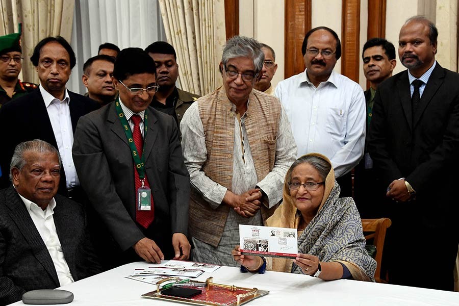 PM releases postage stamps marking golden jubilee of ‘Bangabandhu’ title