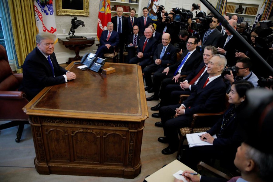 US President Donald Trump meets with Chinese Vice Premier Liu He in the Oval Office at the White House in Washington, US, February 22, 2019. Reuters