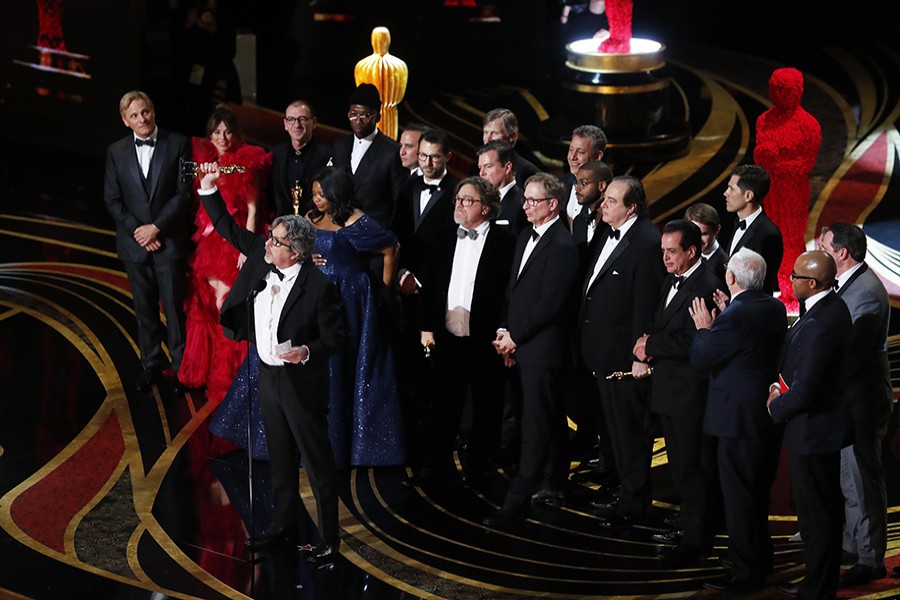 Peter Farrelly, producer and director of the film "Green Book",  accepts the Oscar award for Best Picture