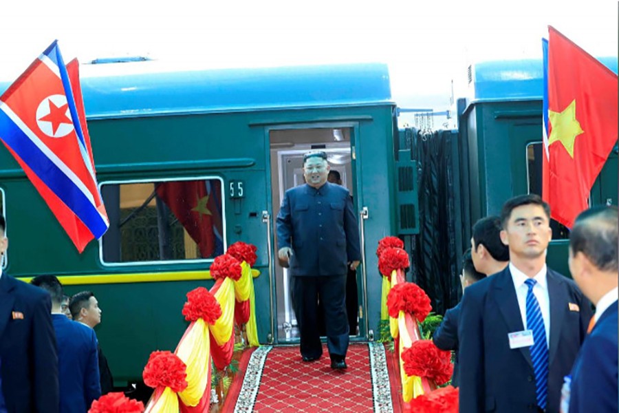 North Korea's leader Kim Jong Un arrives at the Dong Dang railway station, Vietnam, at the border with China on Tuesday — Reuters photo