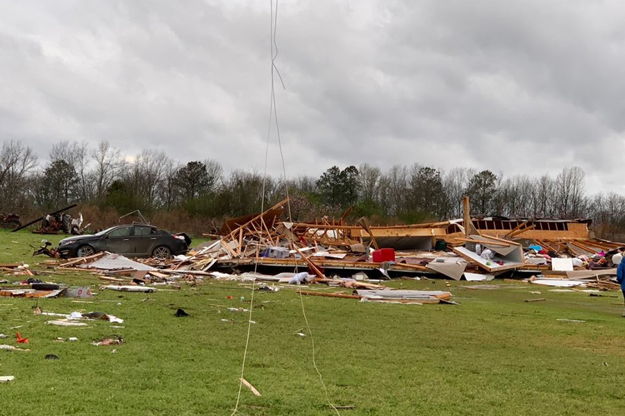 Photo collected from Twitter shows destruction from a tornado in Alabama, US on Sunday