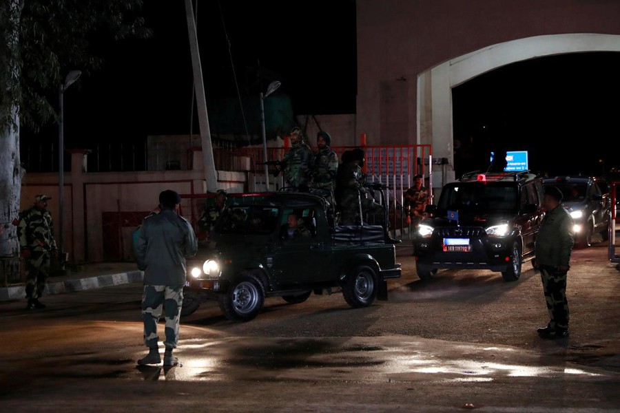 The convoy transferring Indian Air Force pilot Abhinandan Varthaman, who was captured by Pakistan on Wednesday, is pictured near Wagah border, on the outskirts of the northern city of Amritsar, India, March 1, 2019. Reuters