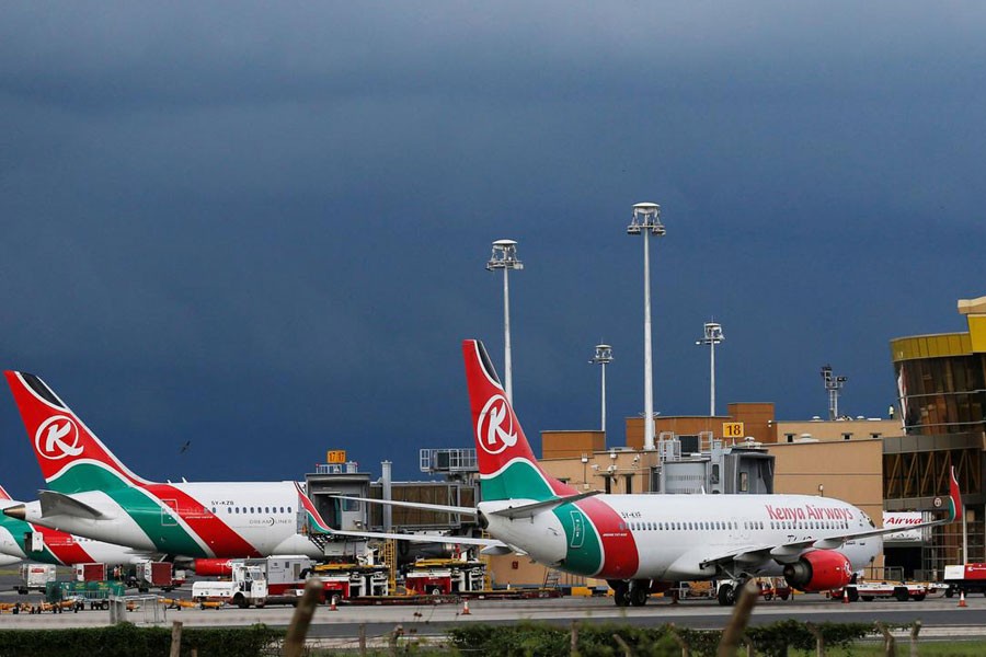 FILE PHOTO: Kenya Airways planes are seen parked at the Jomo Kenyatta International airport near Kenya's capital Nairobi, April 28, 2016 - REUTERS