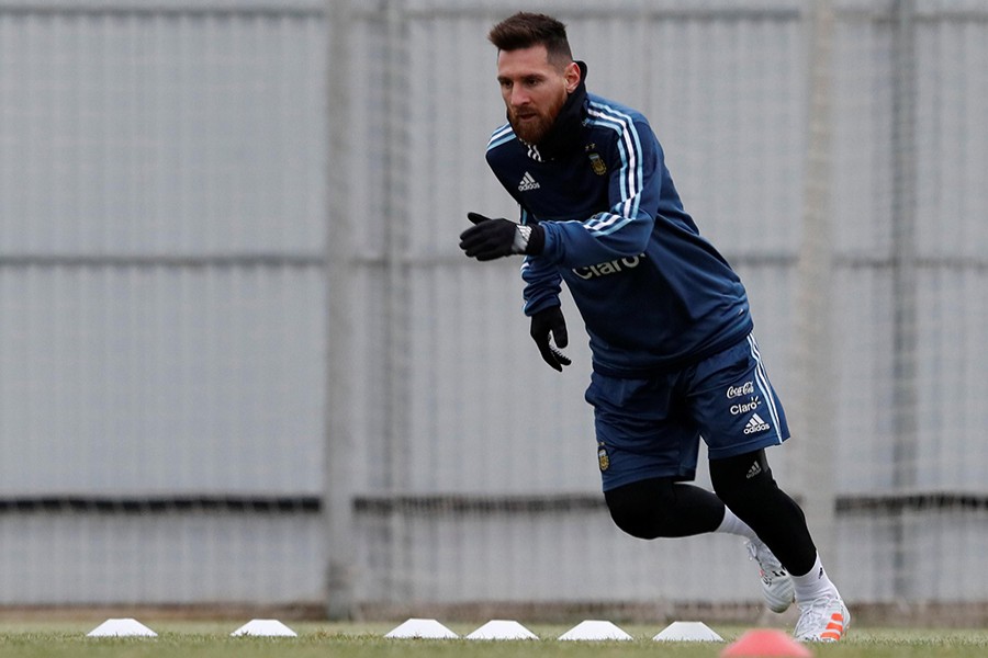 Argentina's Lionel Messi attends a training session ahead of the friendly match against Russia on November 7, 2017 — Reuters/File