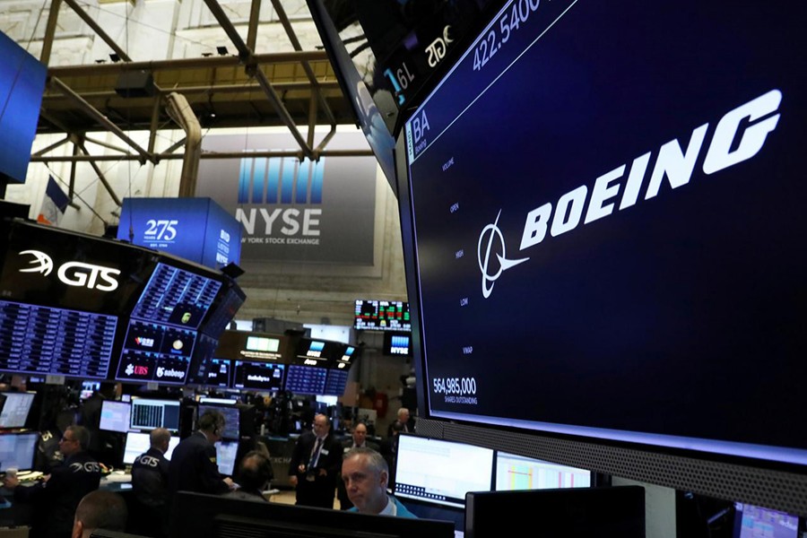 The company logo for Boeing is displayed on a screen on the floor of the New York Stock Exchange (NYSE) in New York, US on March 11, 2019 — Reuters photo