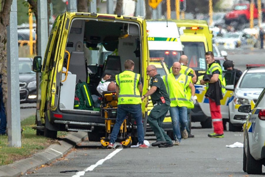 An injured person is loaded into an ambulance following a shooting at the Al Noor mosque in Christchurch, New Zealand on March 15, 2019 — Reuters photo