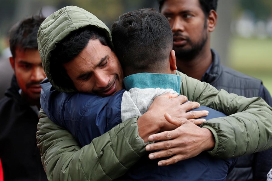 Relatives of a member of the Bangladeshi community wait for news at a community centre in Christchurch, New Zealand on March 17, 2019 — Reuters photo