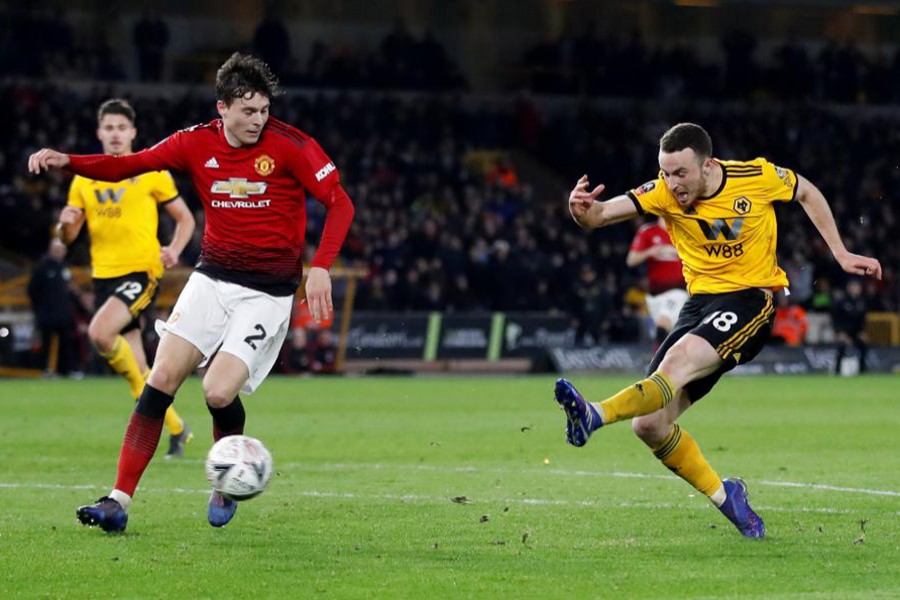 Diogo Jota of Wolves scores the decisive second goal againt Manchester United — Reuters photo