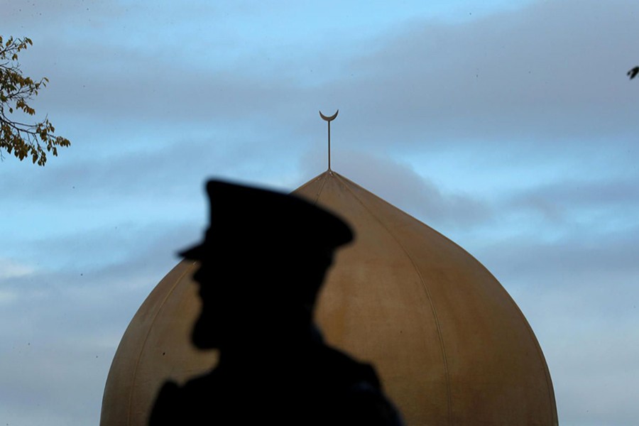 A police officer is pictured outside Masjid Al Noor mosque in Christchurch, New Zealand on March 17, 2019 — Reuters photo