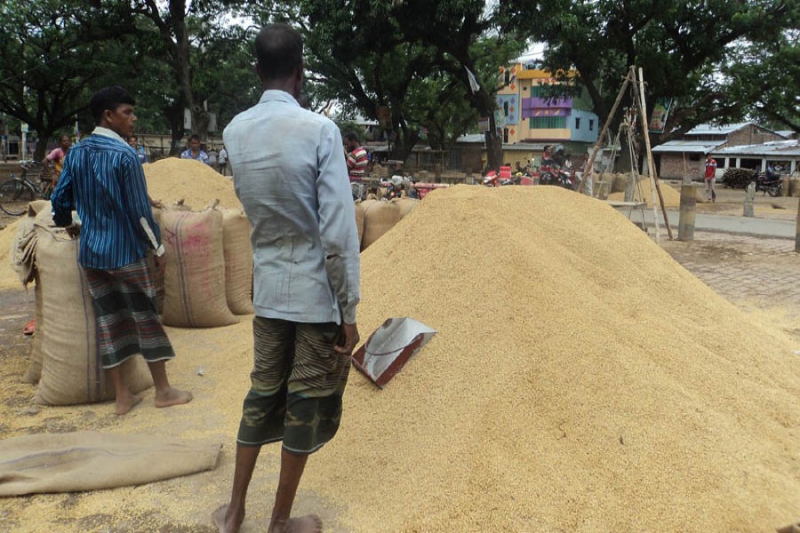 A partial view of a wholesale rice market under Kazipur upazila of Sirajganj   	— FE Photo