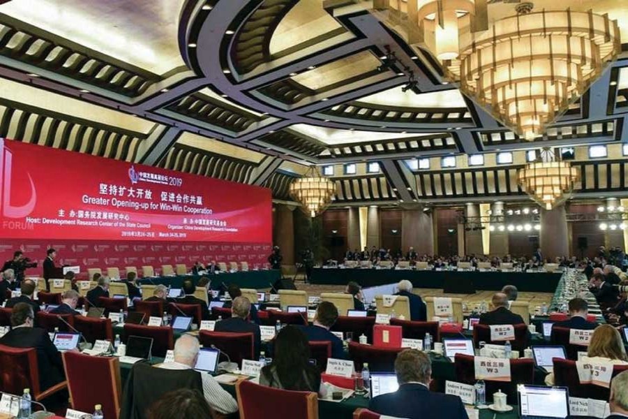 The three-day China Development Forum, which kicked off on Mar 23, 2019 in Beijing, focused on issues such as the supply-side structural reform, fiscal policy, the opening-up of the financial sector and financial stability. 	— Photo: Xinhua