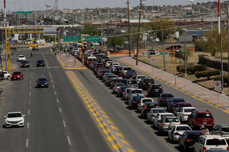 A general view shows vehicles queued to cross the Cordova-Americas international border crossing bridge in Ciudad Juarez, Mexico on March 29, 2019 — Reuters photo