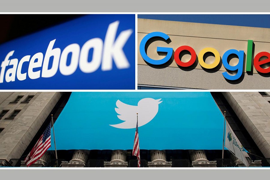 Facebook, Google, and Twitter logos are seen in this combination photo from Reuters files