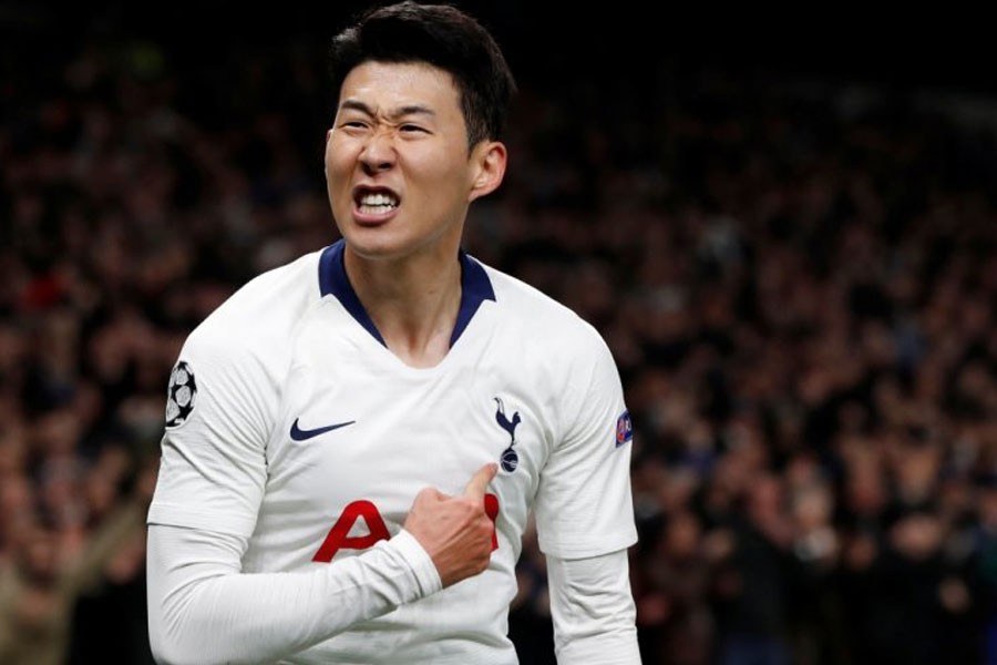 Soccer Football - Champions League Quarter Final First Leg - Tottenham Hotspur v Manchester City - Tottenham Hotspur Stadium, London, Britain - April 9, 2019 Tottenham's Son Heung-min celebrates scoring their first goal - Reuters