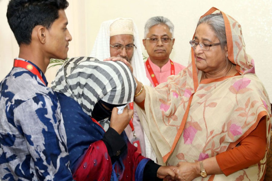 Family of late madara girl Nusrat Jahan Rafi meet Prime Minister Sheikh Hasina at her office in Dhaka city on Monday morning