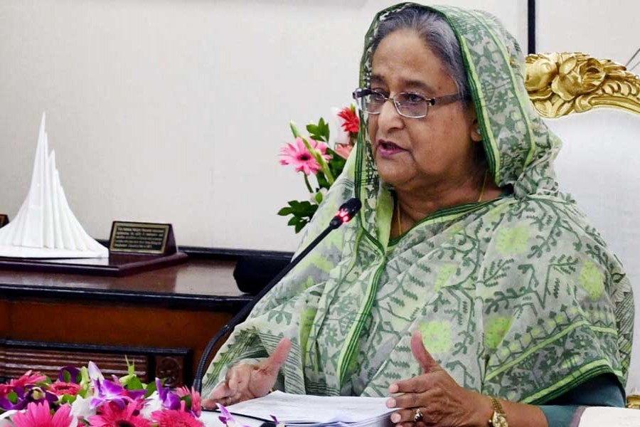 Prime Minister Sheikh Hasina addressing the National Disaster Management Council at the Prime Minister’s Office in the capital on Thursday - PID