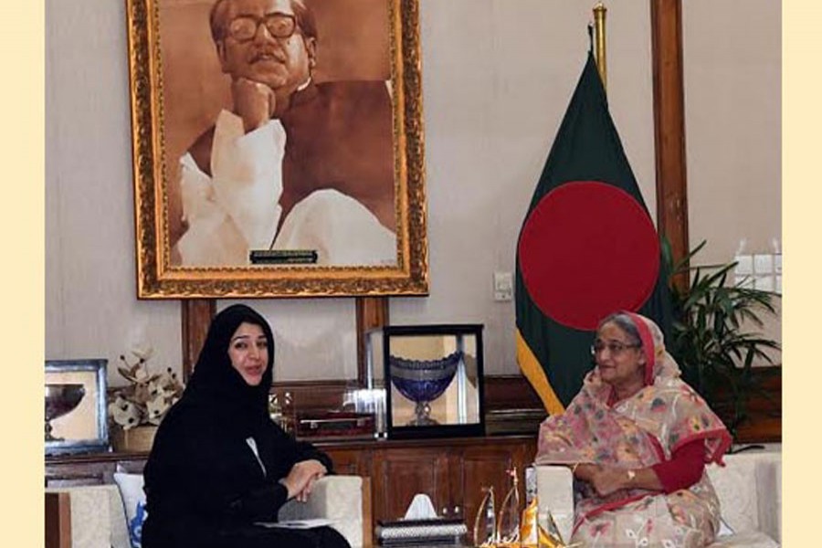 Visiting UAE Minister of State for International Cooperation Reem Ebrahim Al Hashimy pays a courtesy call on Prime Minister Sheikh Hasina at her official Ganabhaban residence in Dhaka city on Friday evening
