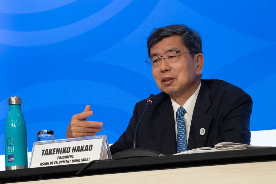 Asian Development Bank (ADB) president Takehiko Nakao speaks at a press briefing at the second day of the 52nd Annual Meeting of the ADB at Nadi in Fiji on Thursday