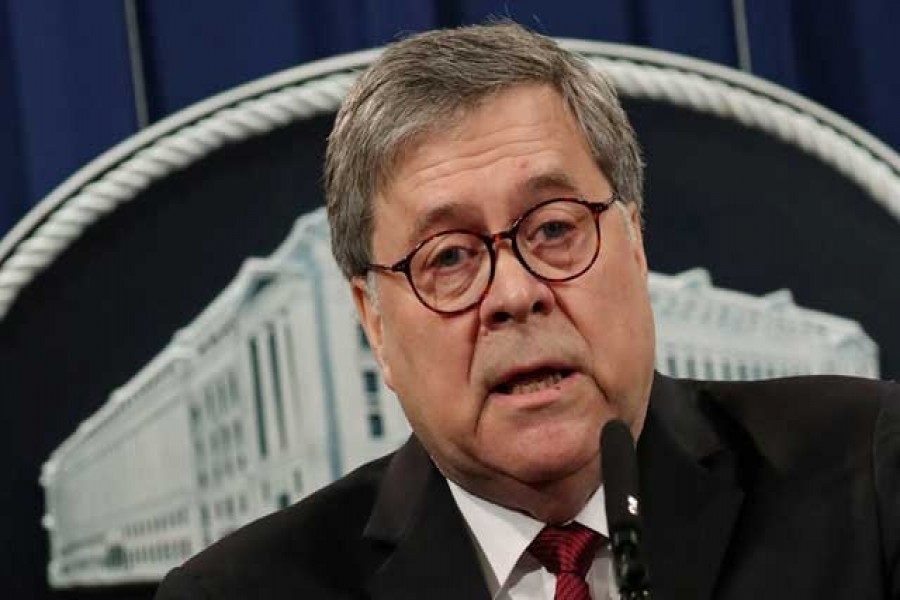 US Attorney General William Barr speaks at a news conference to discuss Special Counsel Robert Mueller’s report on Russian interference in the 2016 US presidential race, in Washington, US, April 18, 2019. Reuters/Files