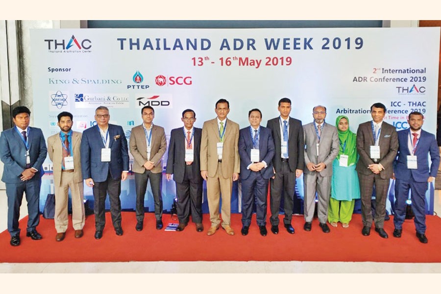 M Shahidul Haque, Senior Secretary, Legislative and Parliamentary Affairs Division (6th from Left), M A Akmall Hossain Azad, Director, BIAC (5th from Left) and Tarique Afzal, Managing Director, AB Bank Ltd. (3rd from Left) seen with other participants at the Second International ADR Conference organised by Thailand Arbitration Center (THAC) and supported by Bangladesh International Arbitration Centre (BIAC) held in Bangkok recently